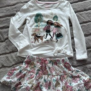 Isaac Mizrahi Girls White Top with Pink Trim and Teal Floral Accents